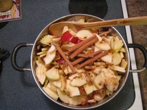 Apples and cinnamon sticks ready to cook