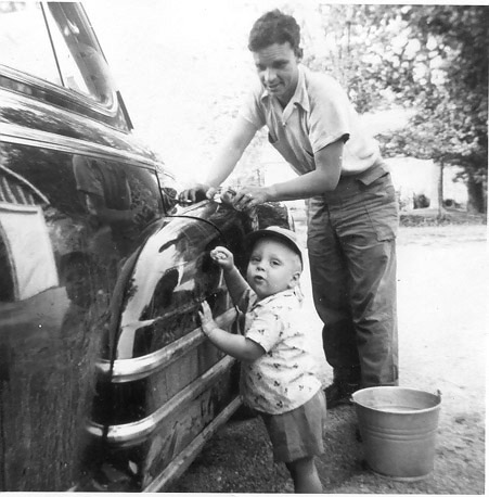 Charles and Darrell Shoults washing dad's car