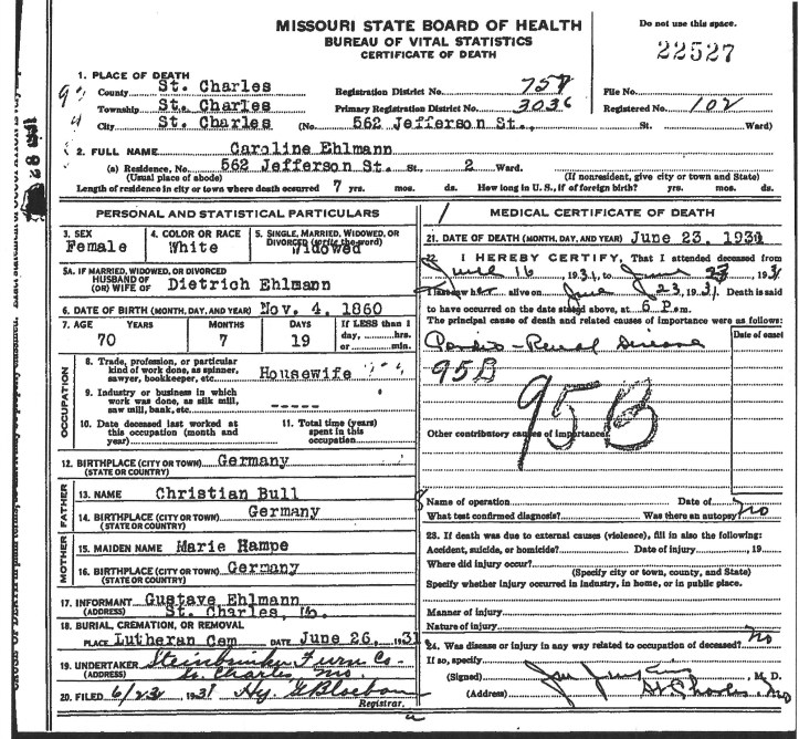 carolina ehlmann death cert