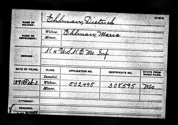 civil war pension dietrich ehlmann