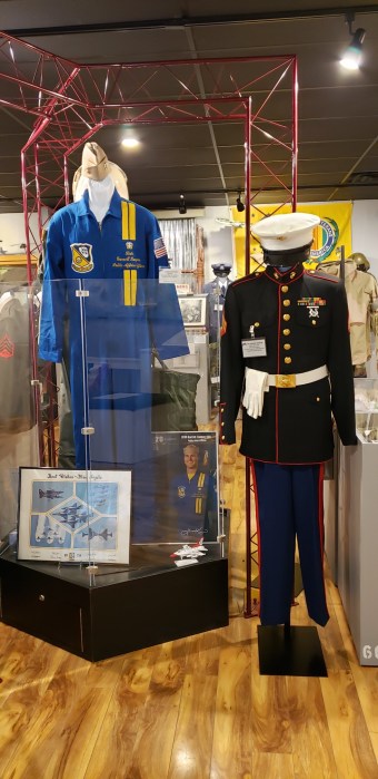 Display of uniforms of Blue Angels Commander, Garrett Kasper
