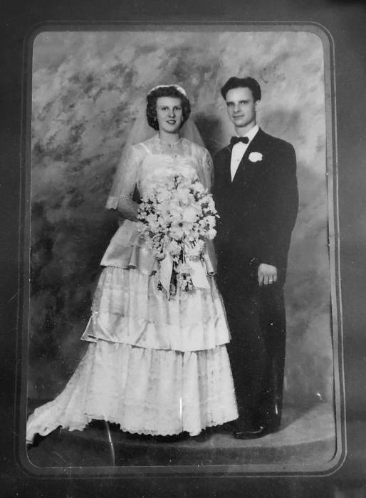 Charles and Jeanette Shoults on the wedding day April 19, 1952
